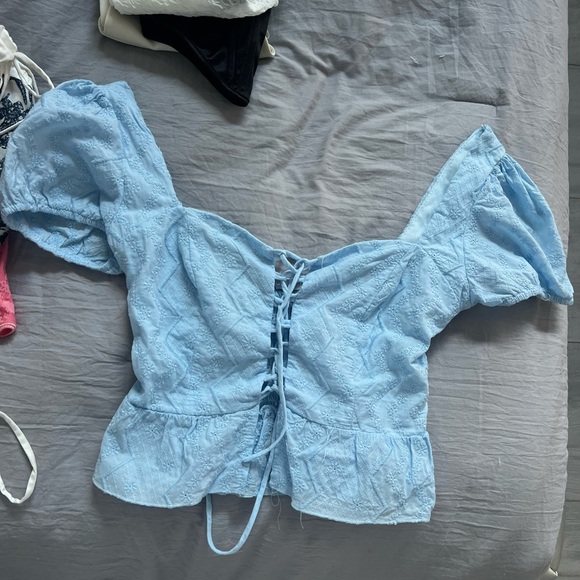 Blue crop puff sleeve top brand new size small - Picture 2 of 2